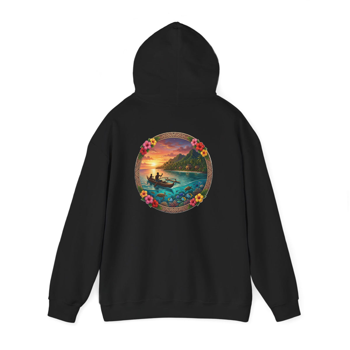 Sunset Surf Hoodie — Tropical Beach Circle Graphic Sweatshirt