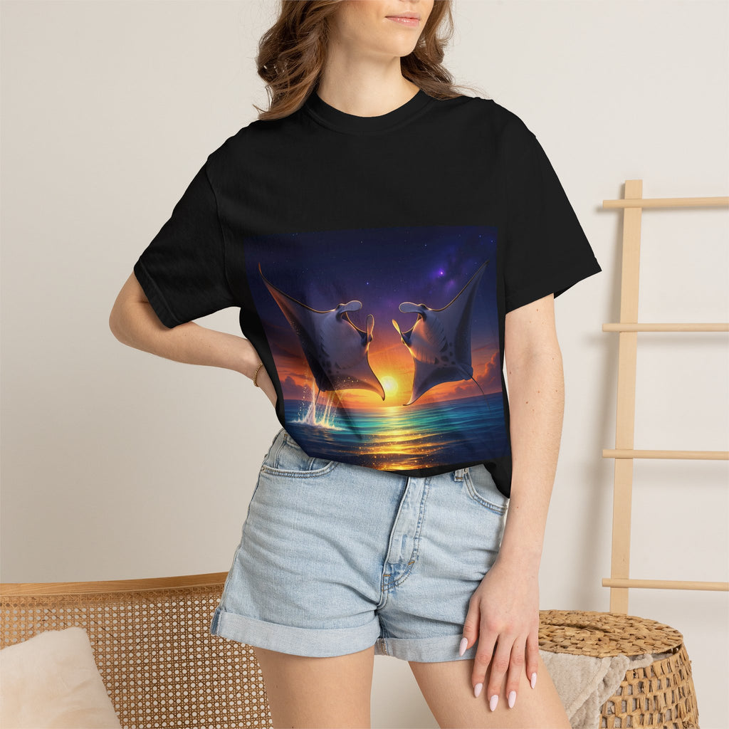 Manta Rays Sunset Ocean T-Shirt — Dancing Mantas Beachwear