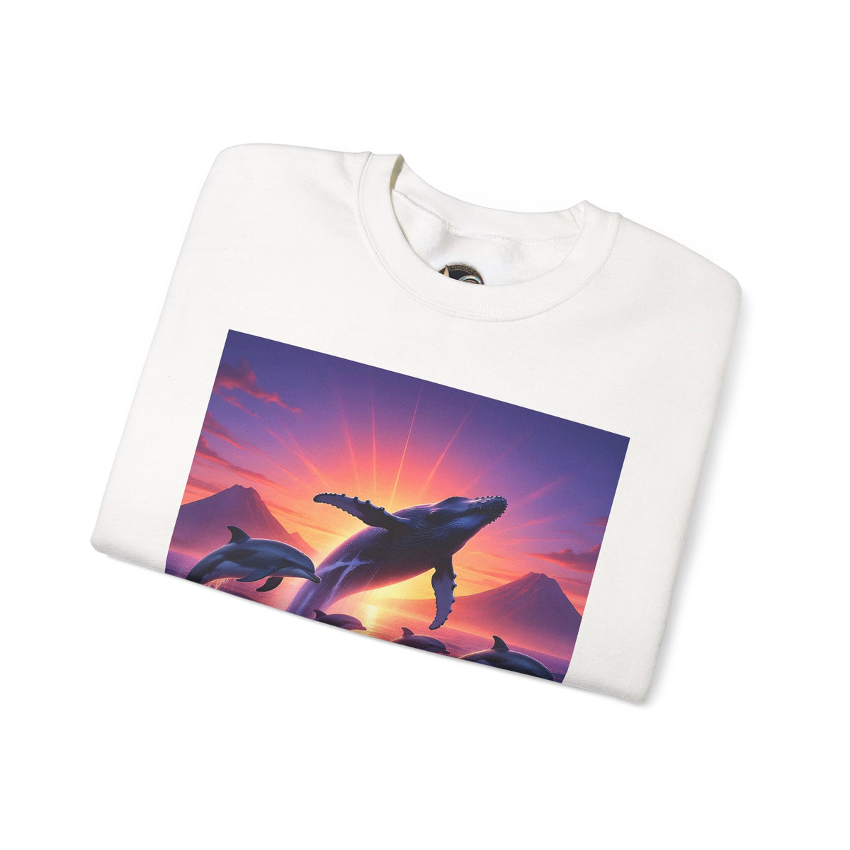 Whale Sunset Crewneck Sweatshirt — Ocean Dolphin Jump Graphic
