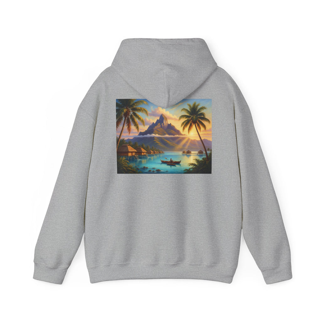Tropical Island Hoodie — Vintage Sunset Palm Beach Graphic Hooded Sweatshirt