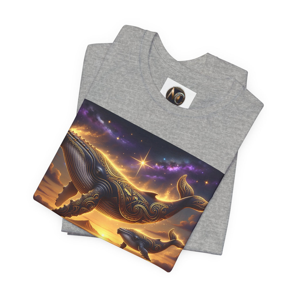 Sunset Whale Family T‑Shirt — Ocean Whale Scene Tee