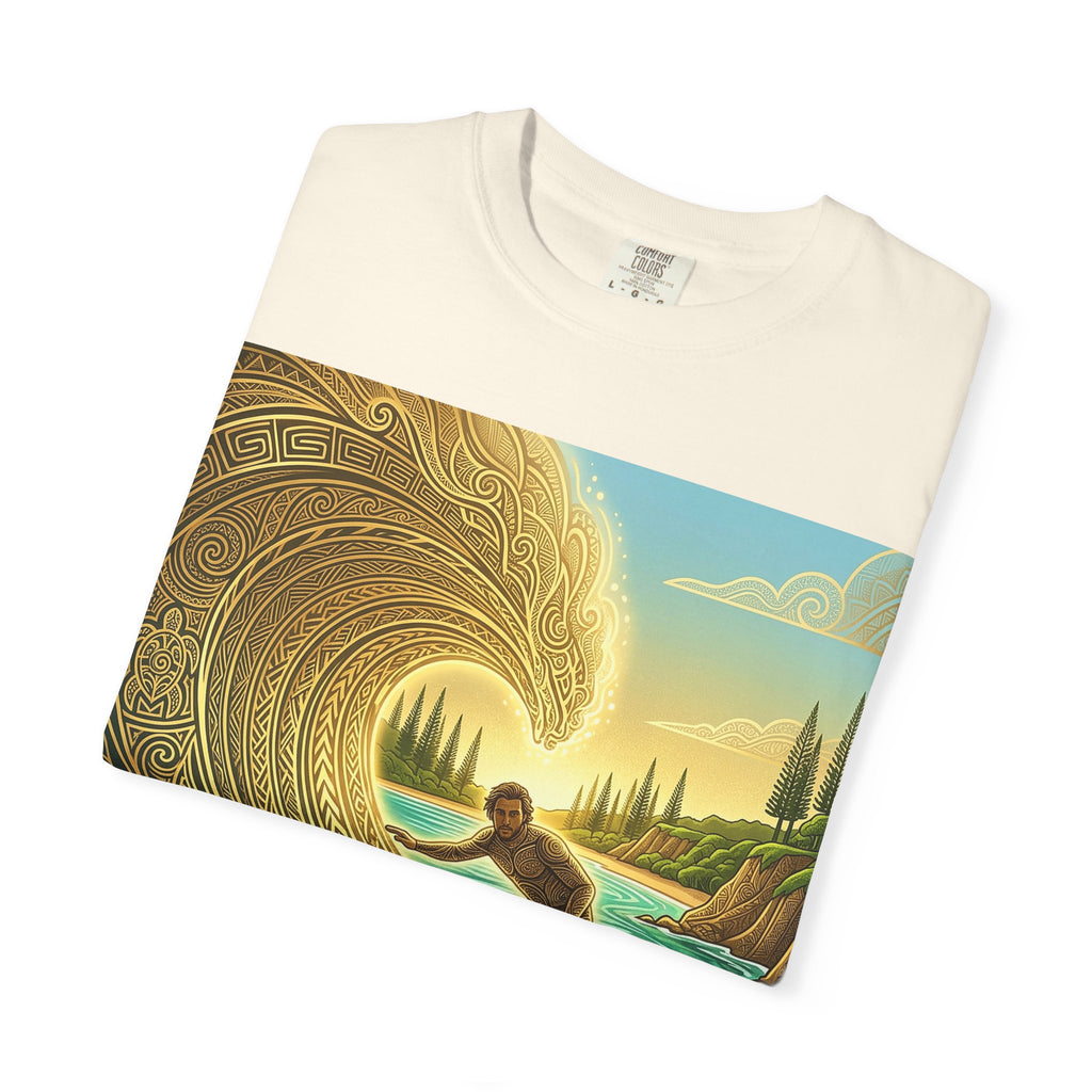 Surfer and Dolphin Wave T-Shirt | Vintage Coastal Surf Art