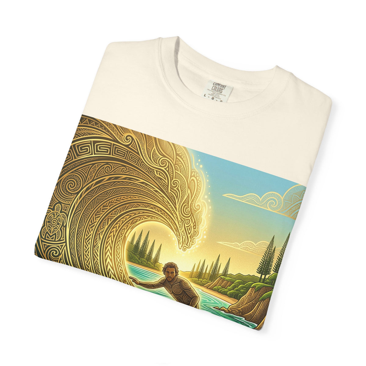 Surfer and Dolphin Wave T-Shirt | Vintage Coastal Surf Art
