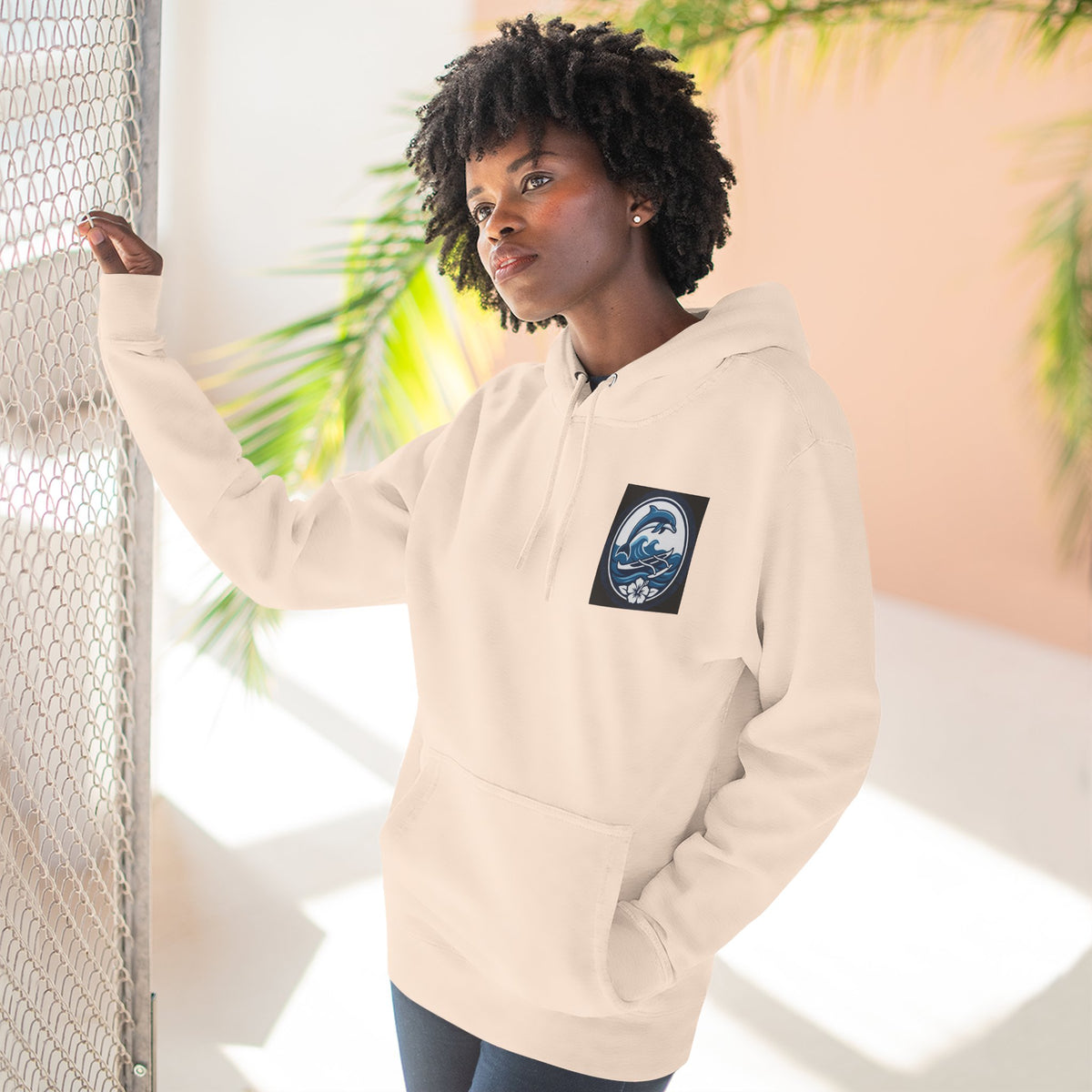 Dolphin Wave Fleece Hoodie — Coastal Hibiscus Graphic