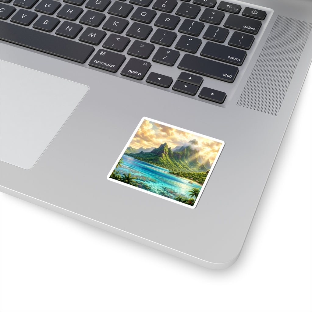 Tropical Island Kiss-Cut Sticker — Scenic Beach Paradise Decal