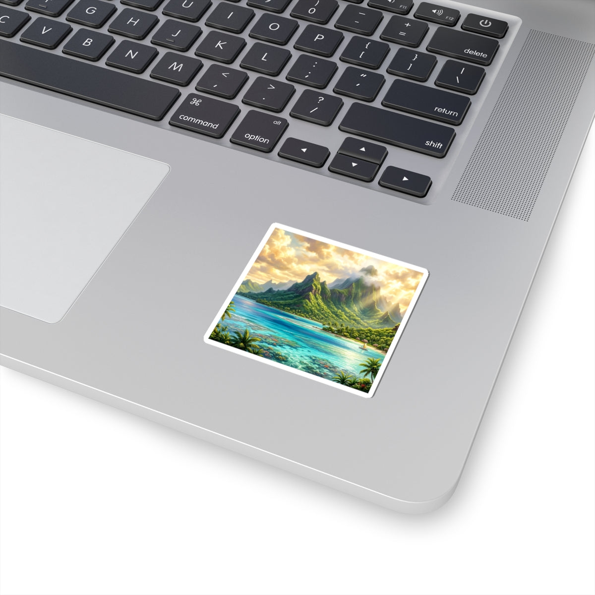Tropical Island Kiss-Cut Sticker — Scenic Beach Paradise Decal