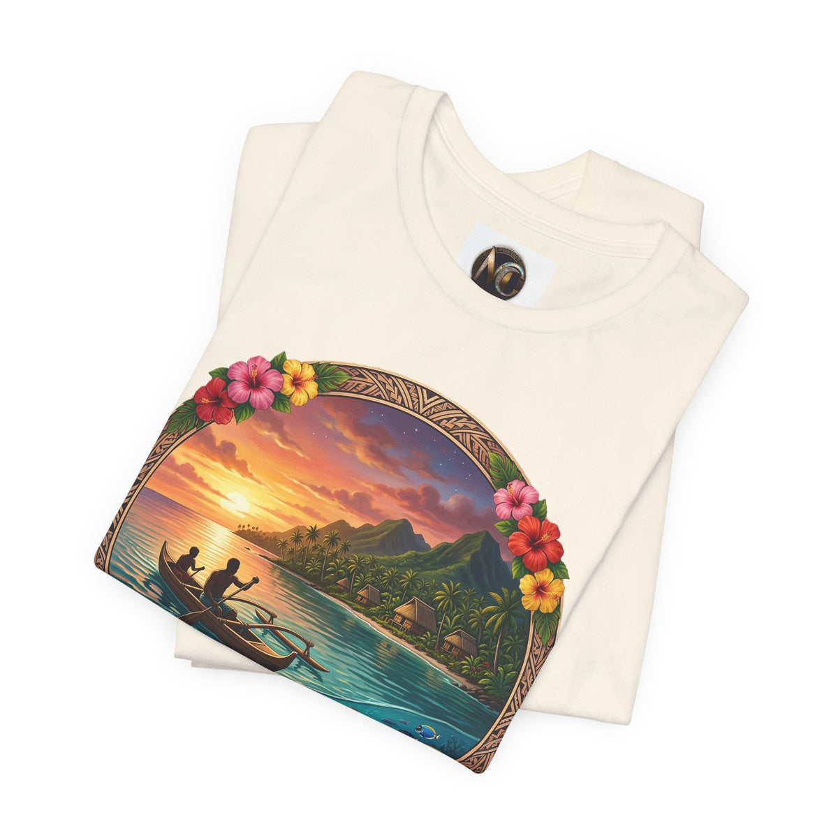 Sunset Island Graphic Tee — Tropical Beach Circle Design