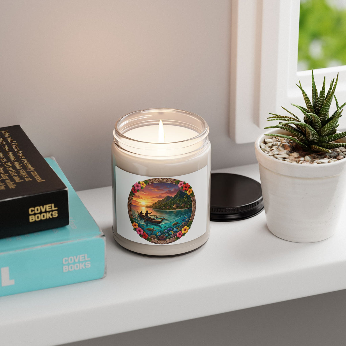Tropical Sunset Soy Candle — 9oz Scented Jar (Hawaiian Beach Scenery)