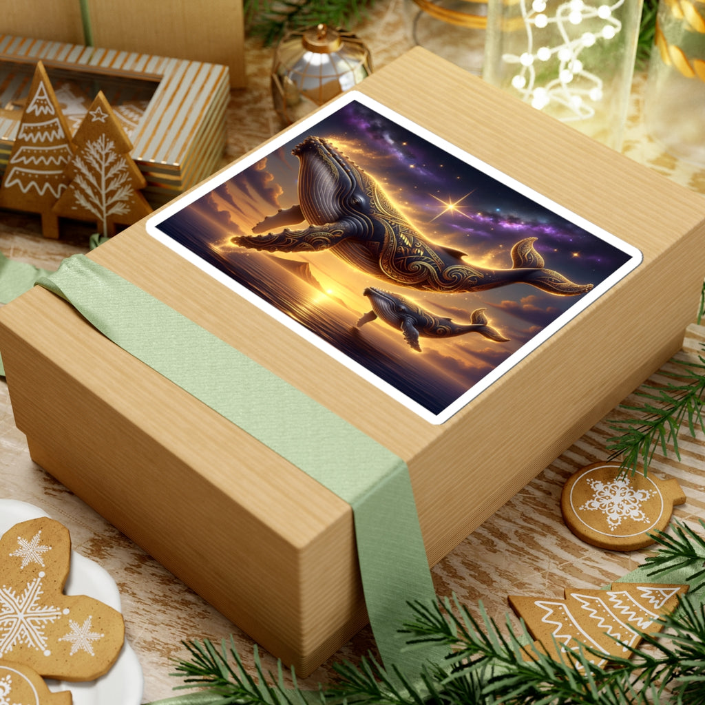 Mystic Whale Sunset Sticker — Astral Ocean Kiss-Cut Vinyl
