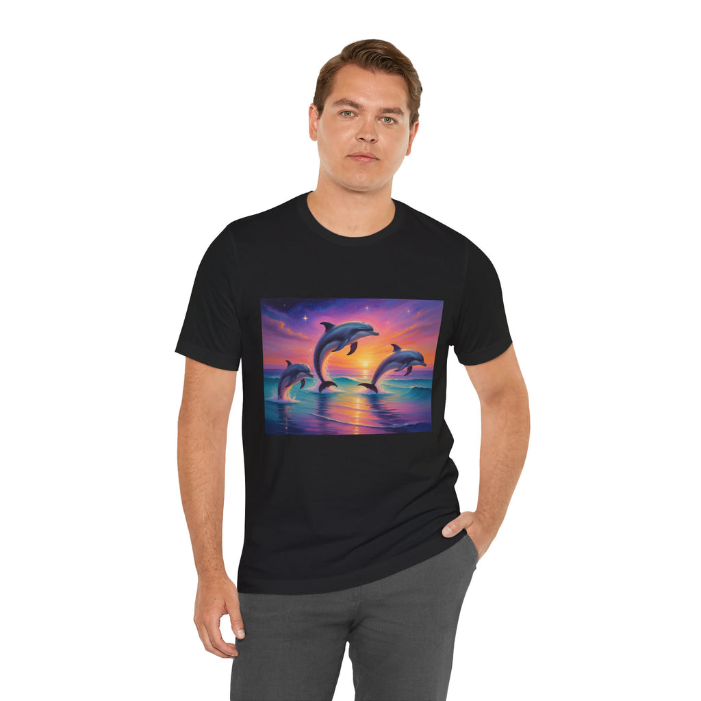 Dolphin Sunset T-Shirt — Vibrant Ocean Sunset Dolphins Tee