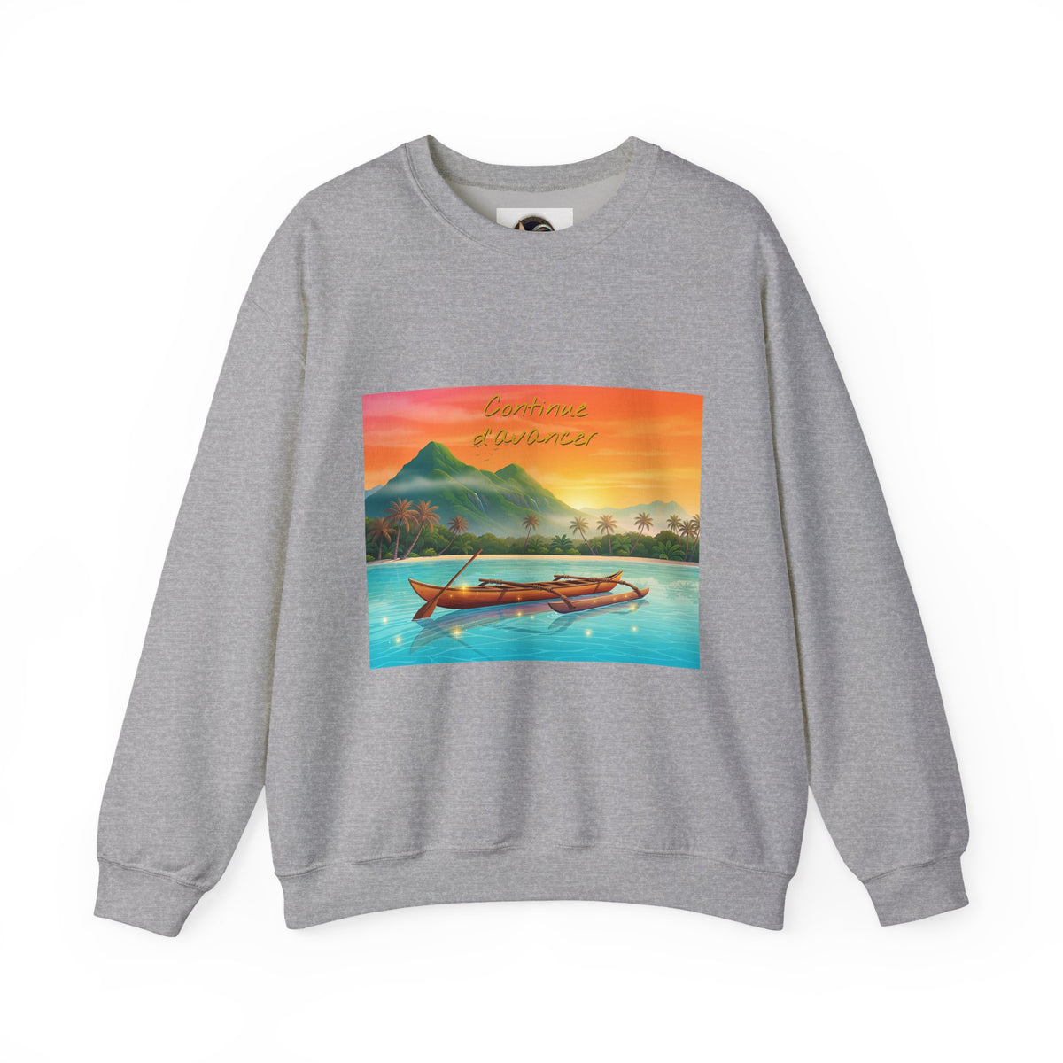 Tropical Sunset Crewneck Sweatshirt — Canoe on Calm Water Scenic Print