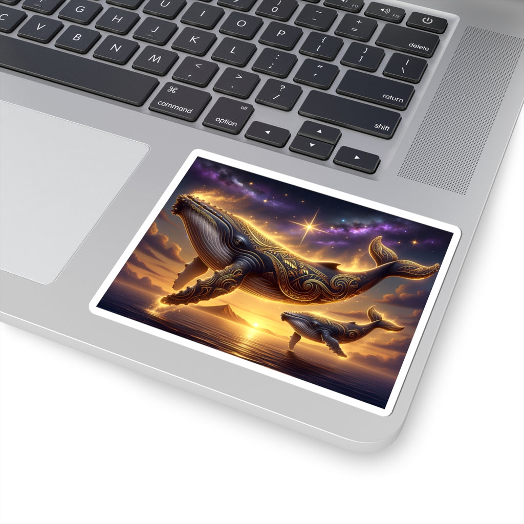 Mystic Whale Sunset Sticker — Astral Ocean Kiss-Cut Vinyl