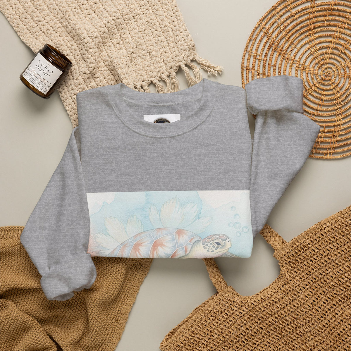 Sea Turtle Art Crewneck Sweatshirt — Watercolor Ocean Turtle Graphic