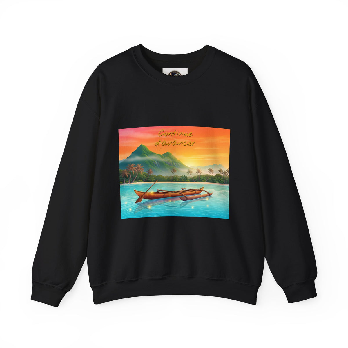 Tropical Sunset Crewneck Sweatshirt — Canoe on Calm Water Scenic Print