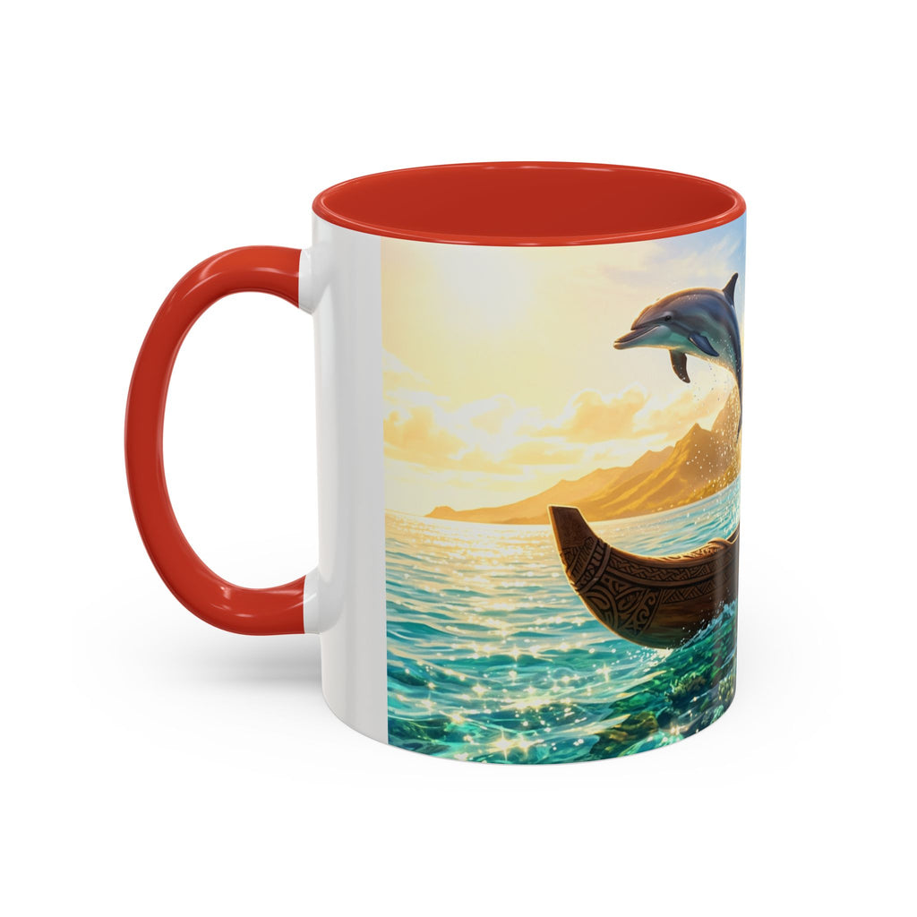 Tropical Canoe Coffee Mug — Ocean Dolphin Sunrise Scenic Mug (11/15oz)