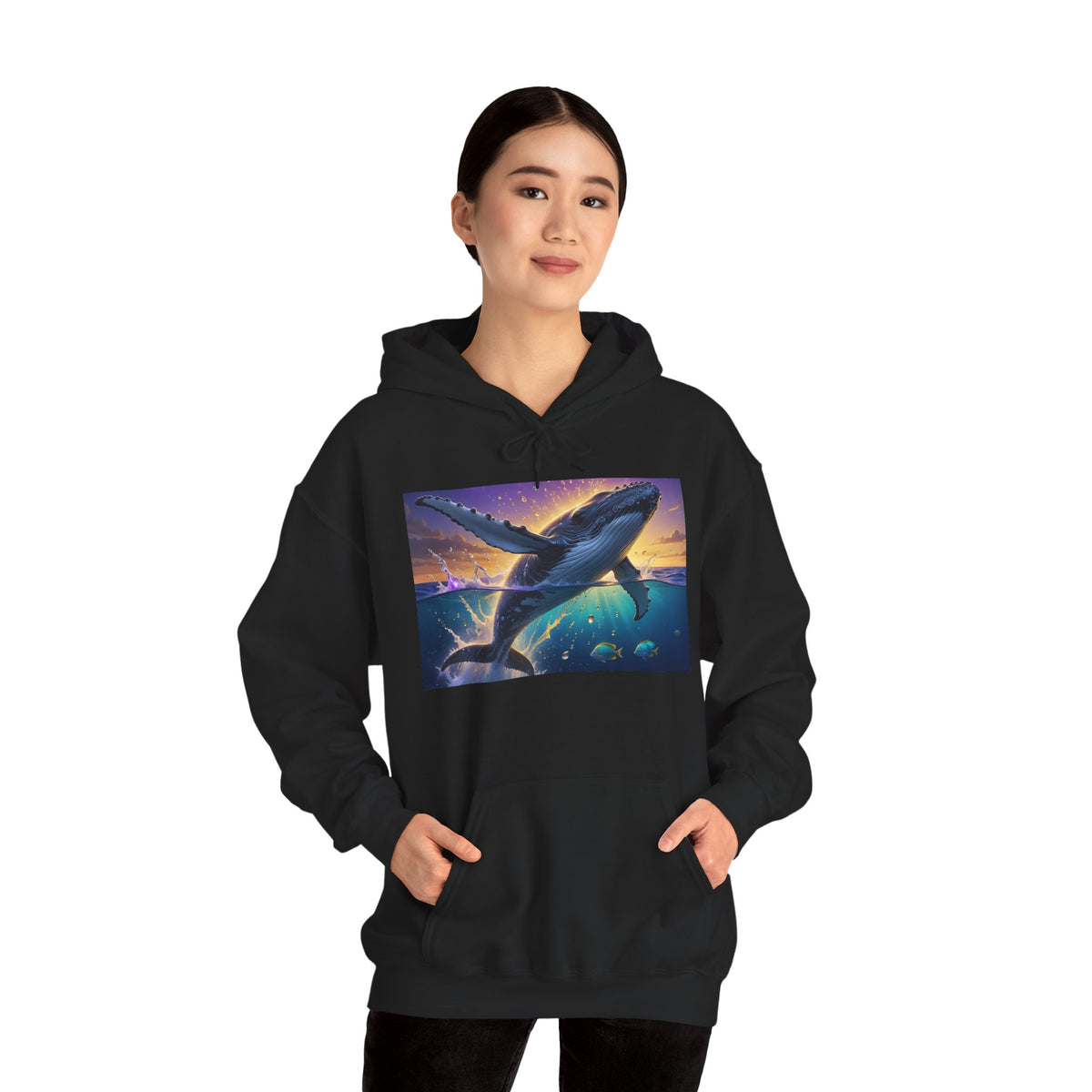 Mystic Whale Sunset Hoodie — Ocean Fantasy Graphic Pullover