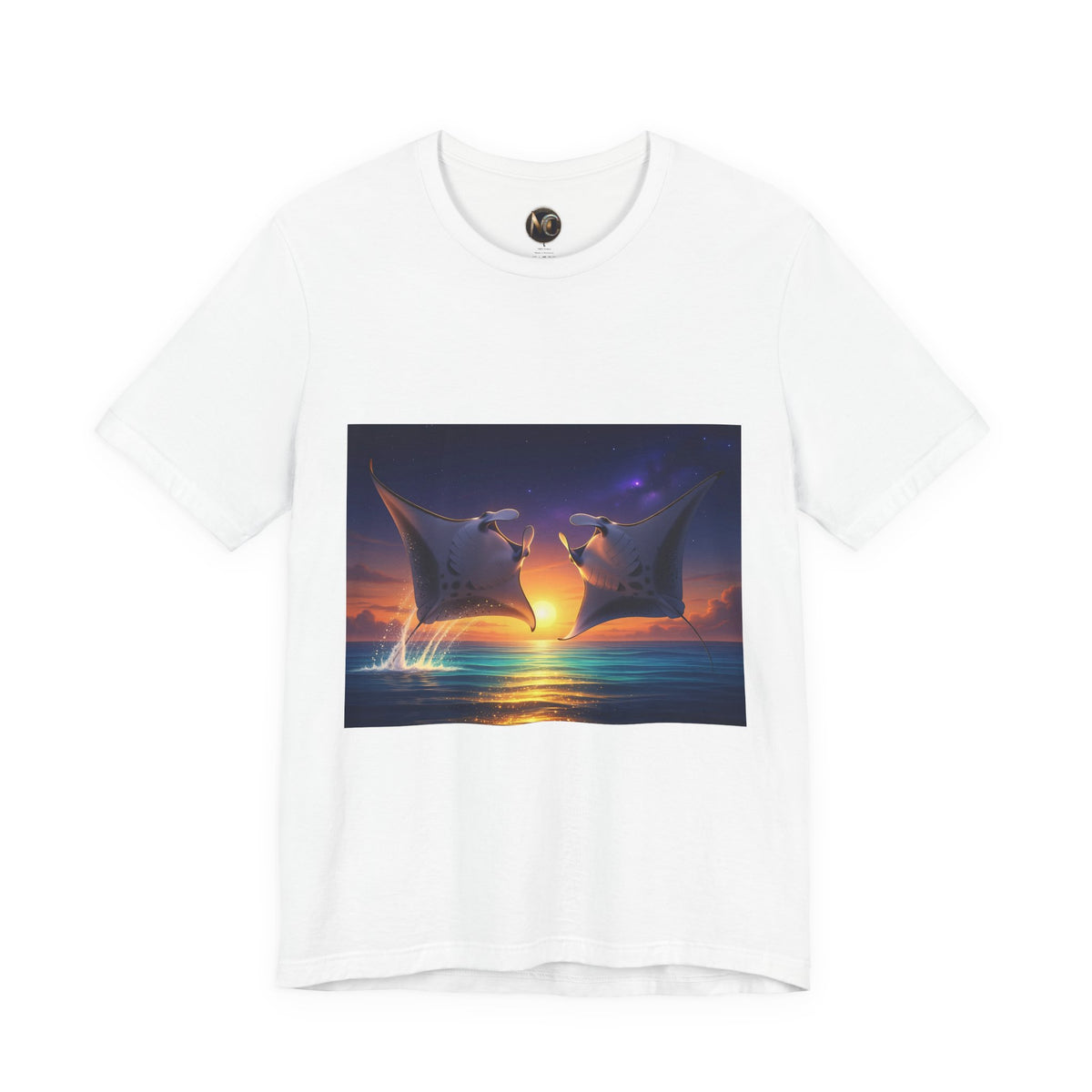 Sunset Manta Rays Graphic Tee — Ocean Sunset Dolphin-Style Art Shirt