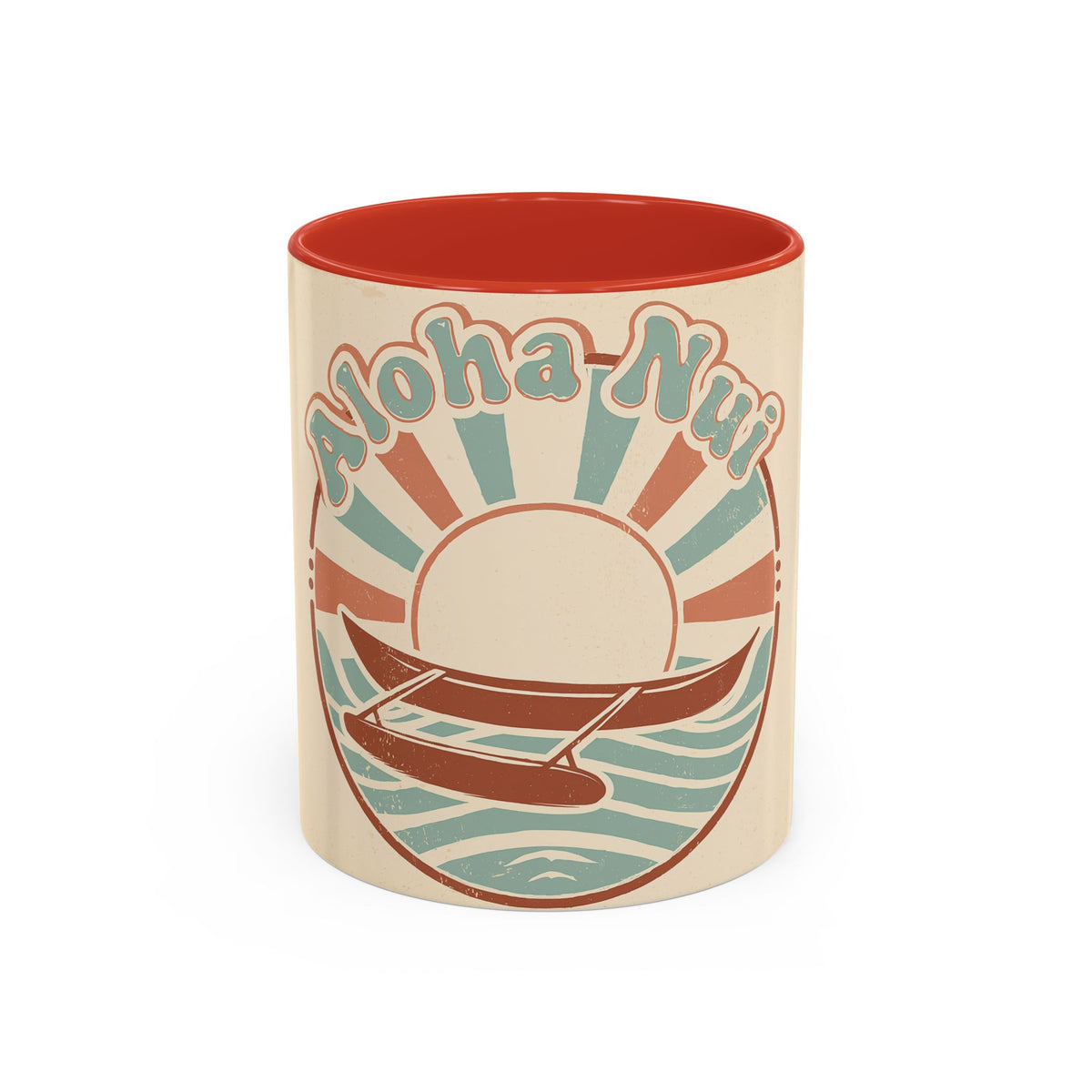 Aloha Nui Coffee Mug — Retro Hawaiian Canoe Sunset Accent Mug (11/15oz)