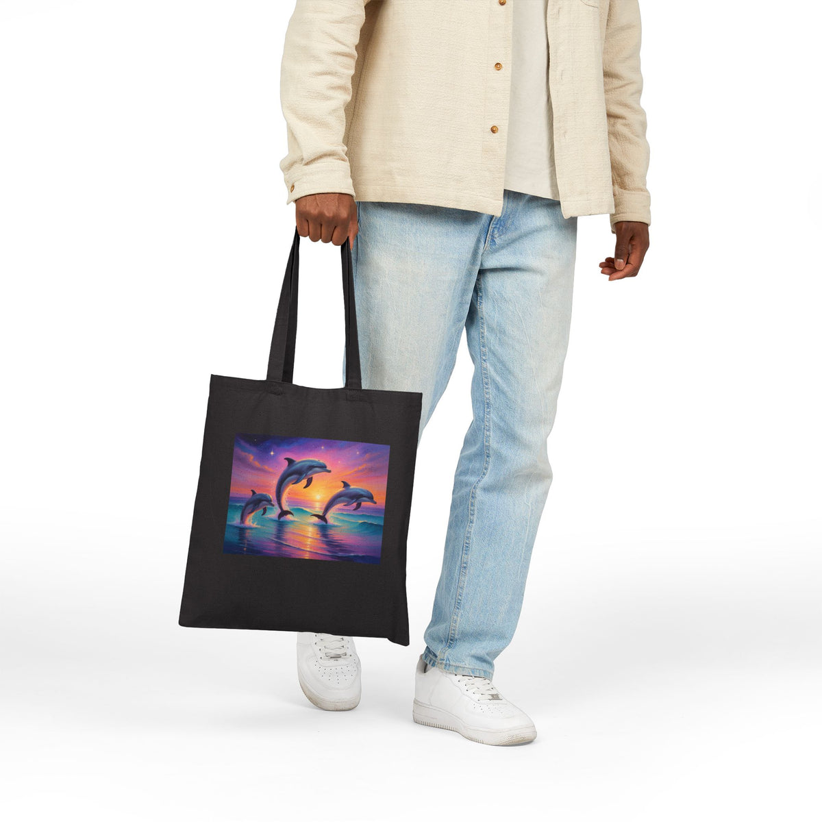 Dolphin Sunset Canvas Tote Bag