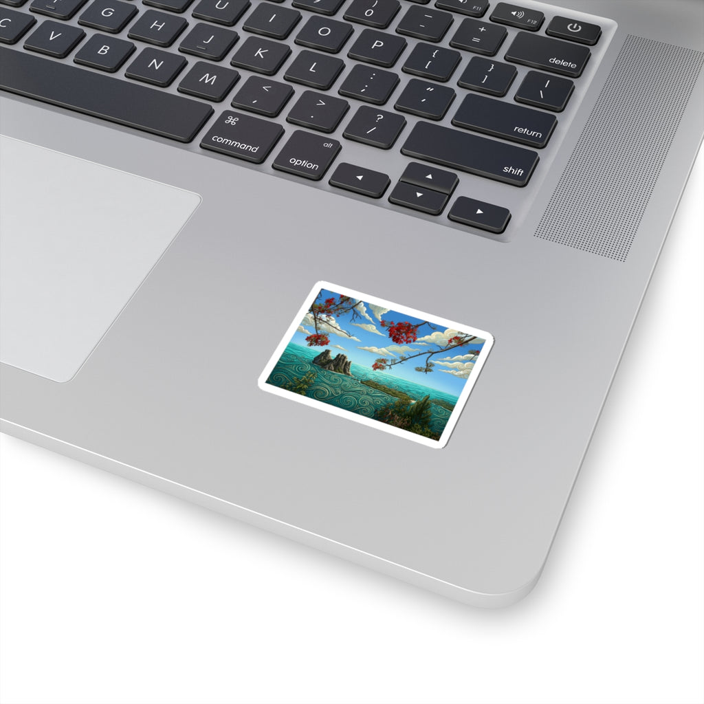 Scenic Coastal Island Sticker — Tropical Ocean Landscape Kiss-Cut Decal