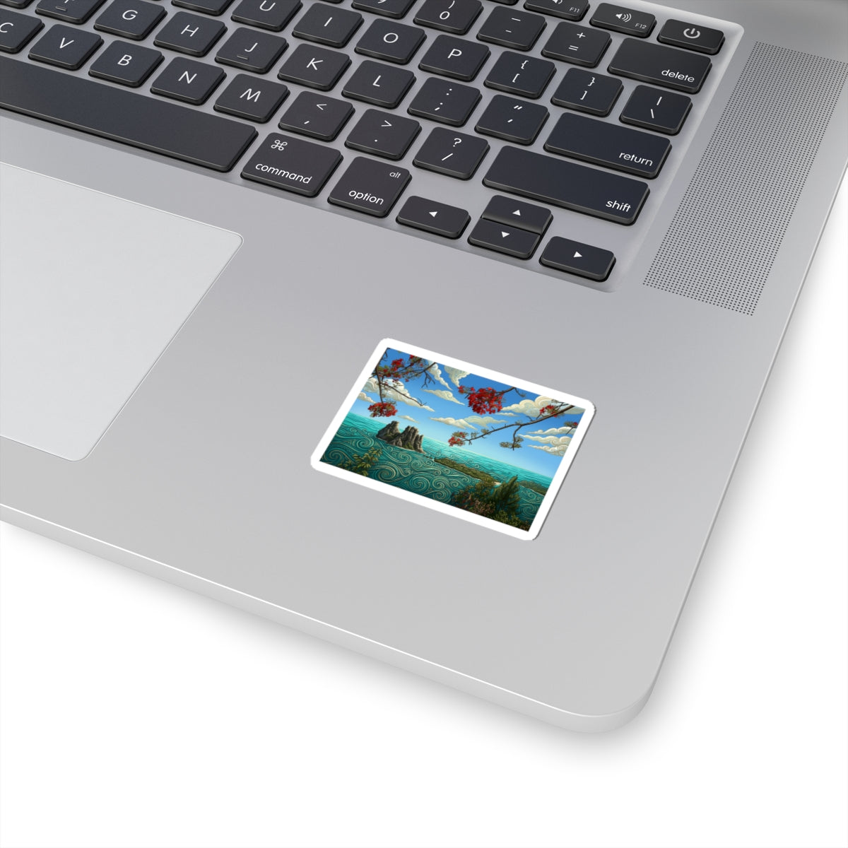 Scenic Coastal Island Sticker — Tropical Ocean Landscape Kiss-Cut Decal