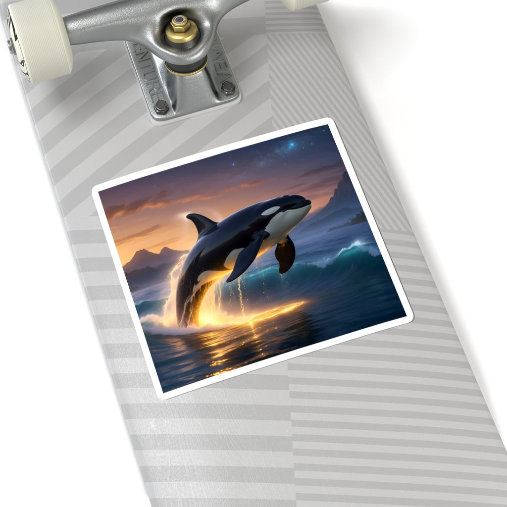Orca Sunset Sticker — Kiss-Cut Whale Laptop Decal