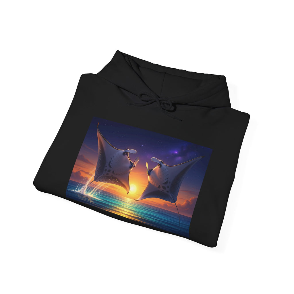 Sunset Dolphin Heart Hoodie — Romantic Ocean Whale Silhouette Pullover