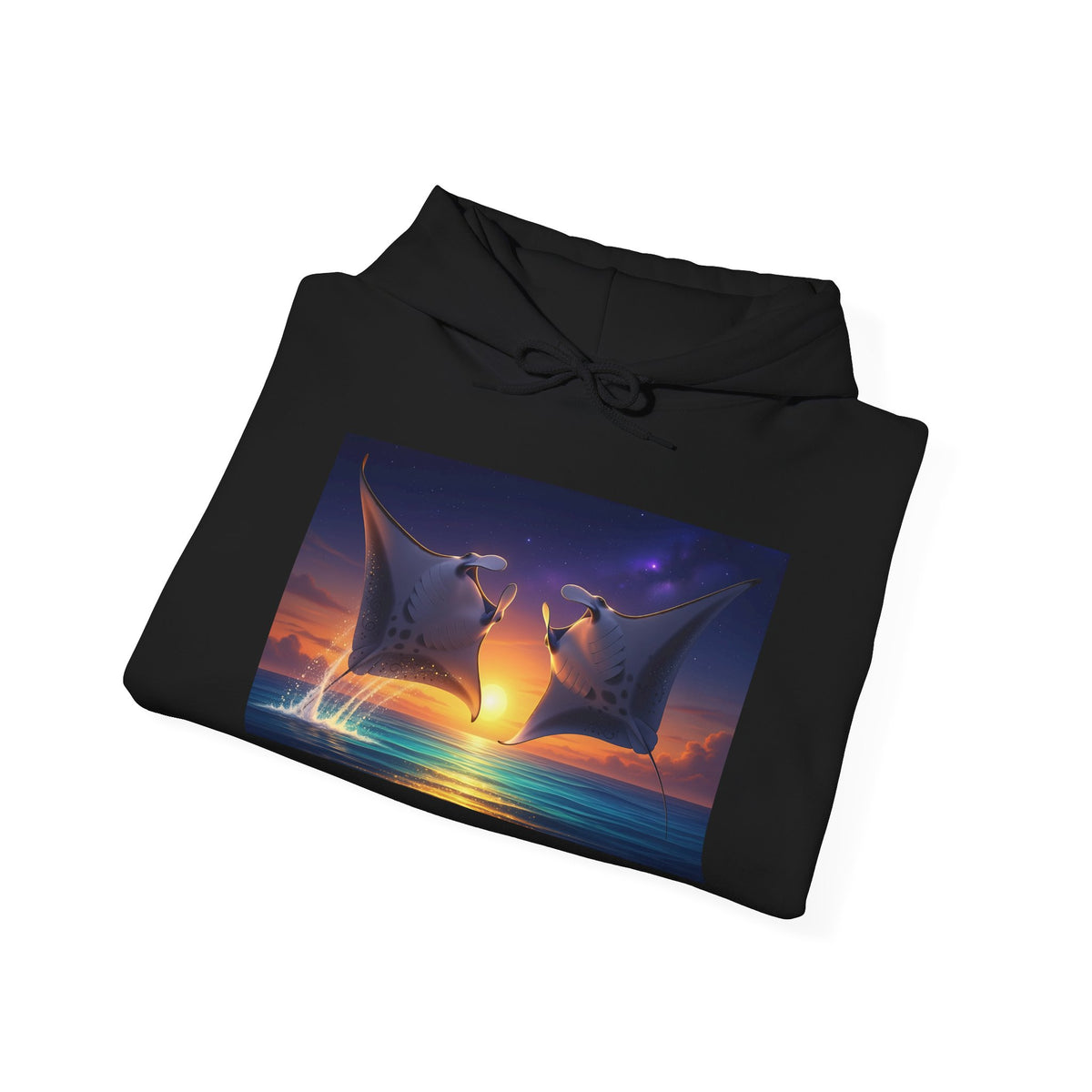 Sunset Dolphin Heart Hoodie — Romantic Ocean Whale Silhouette Pullover