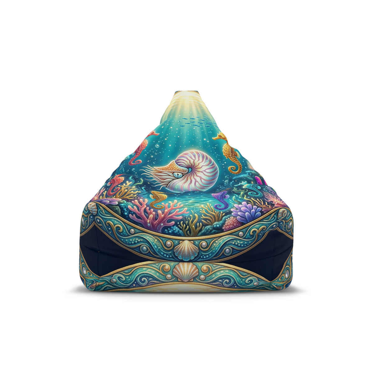 Ocean Nautilus Bean Bag Cover — Underwater Coral & Seahorse Decor