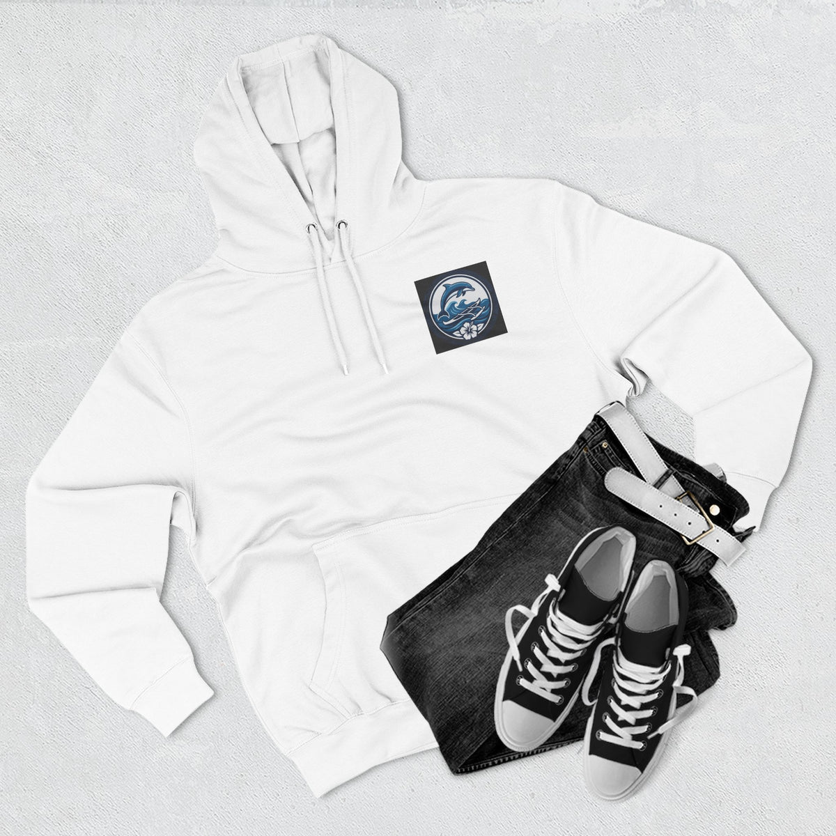 Dolphin Wave Fleece Hoodie — Coastal Hibiscus Graphic