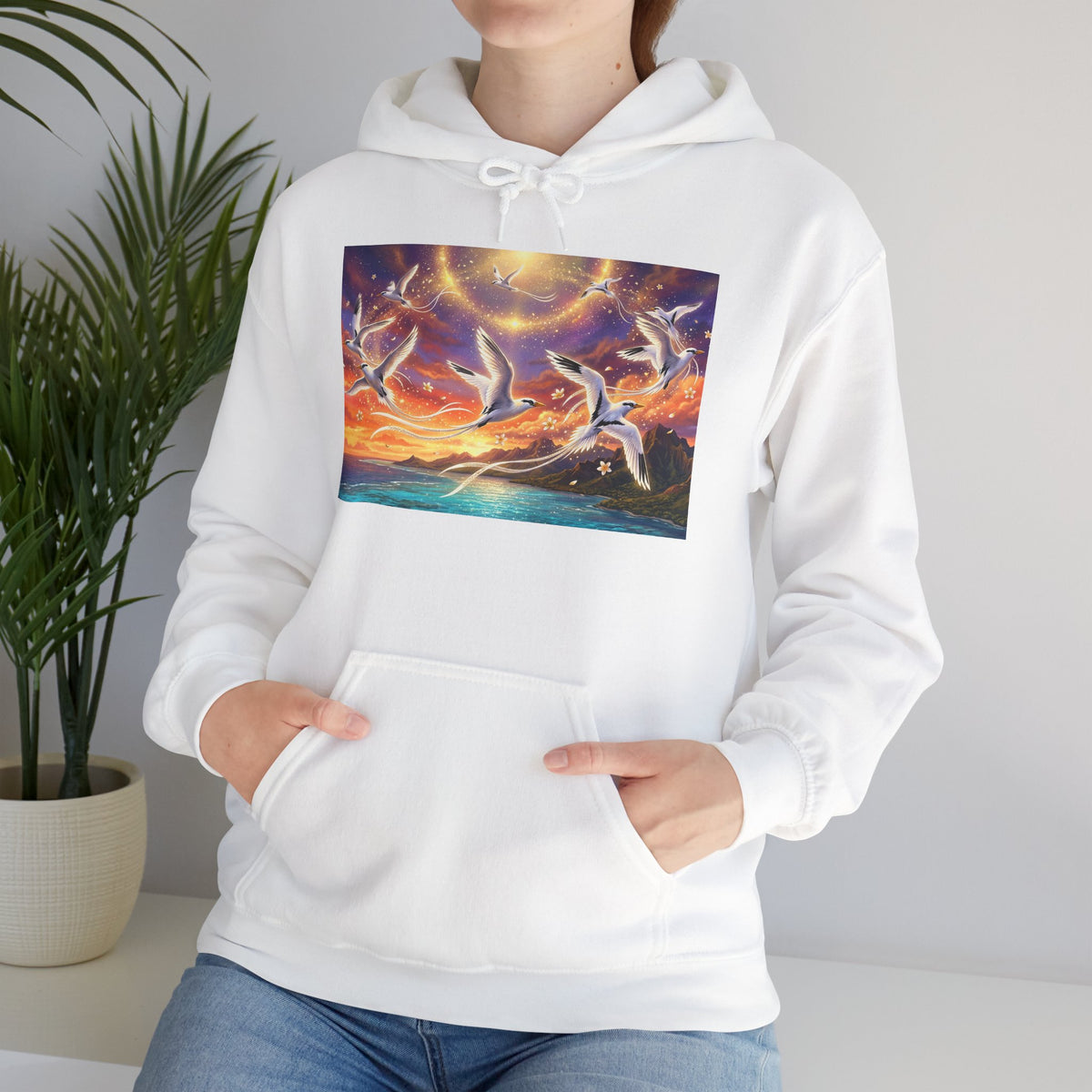 Sunset Pailles en queue Hoodie — Coastal Sunset Ocean Birds Graphic Sweatshirt