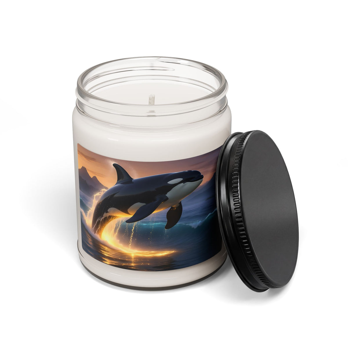 Orca Sunset Soy Candle — 9oz Scented Jar (Whale Ocean Décor)