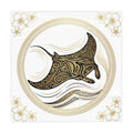Manta Ray Tribal Art Tablecloth — Coastal Hawaiian Floral Beach Table Cover