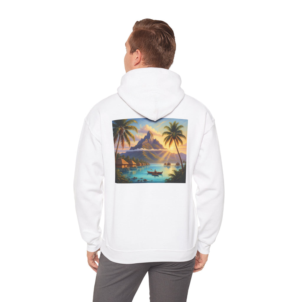 Tropical Island Hoodie — Vintage Sunset Palm Beach Graphic Hooded Sweatshirt