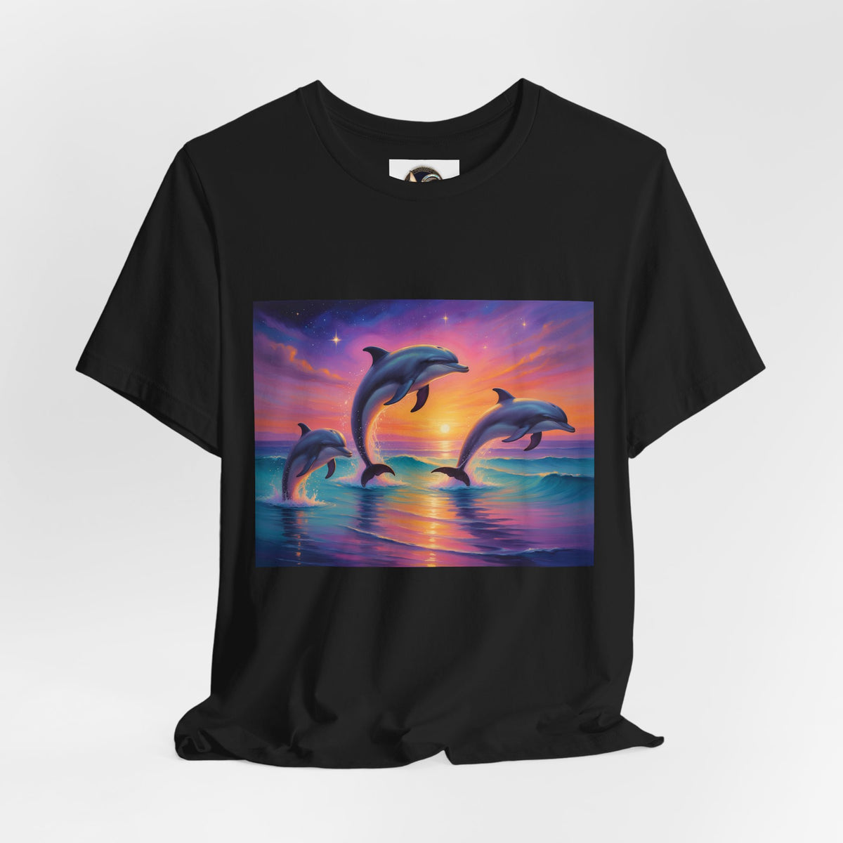 Dolphin Sunset T-Shirt — Vibrant Ocean Sunset Dolphins Tee