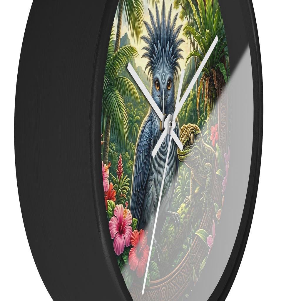 Tropical Bird Wall Clock — Blue Palm Cockatoo & Lizard Jungle Decor