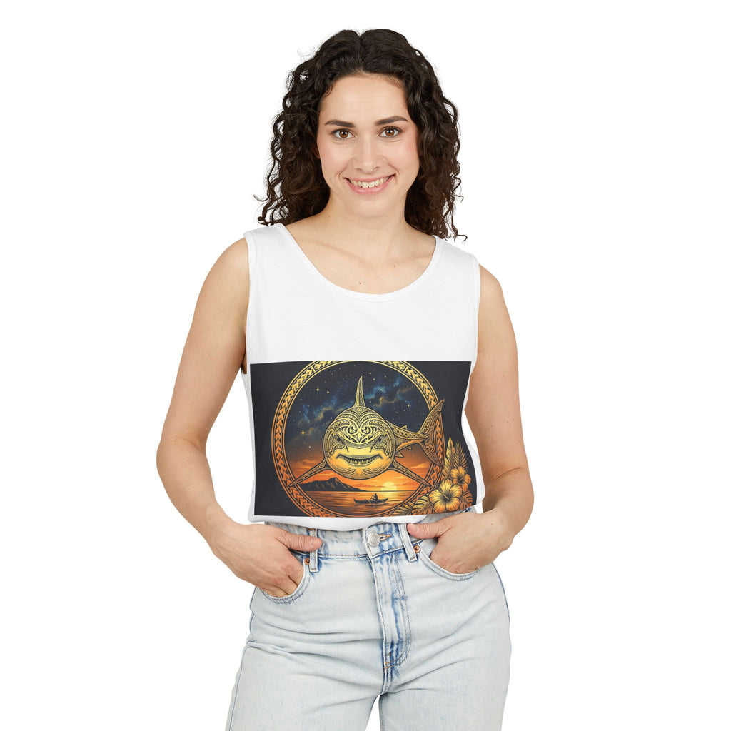 Shark Sunset Tank Top — Vintage Nautical Beach Vibe