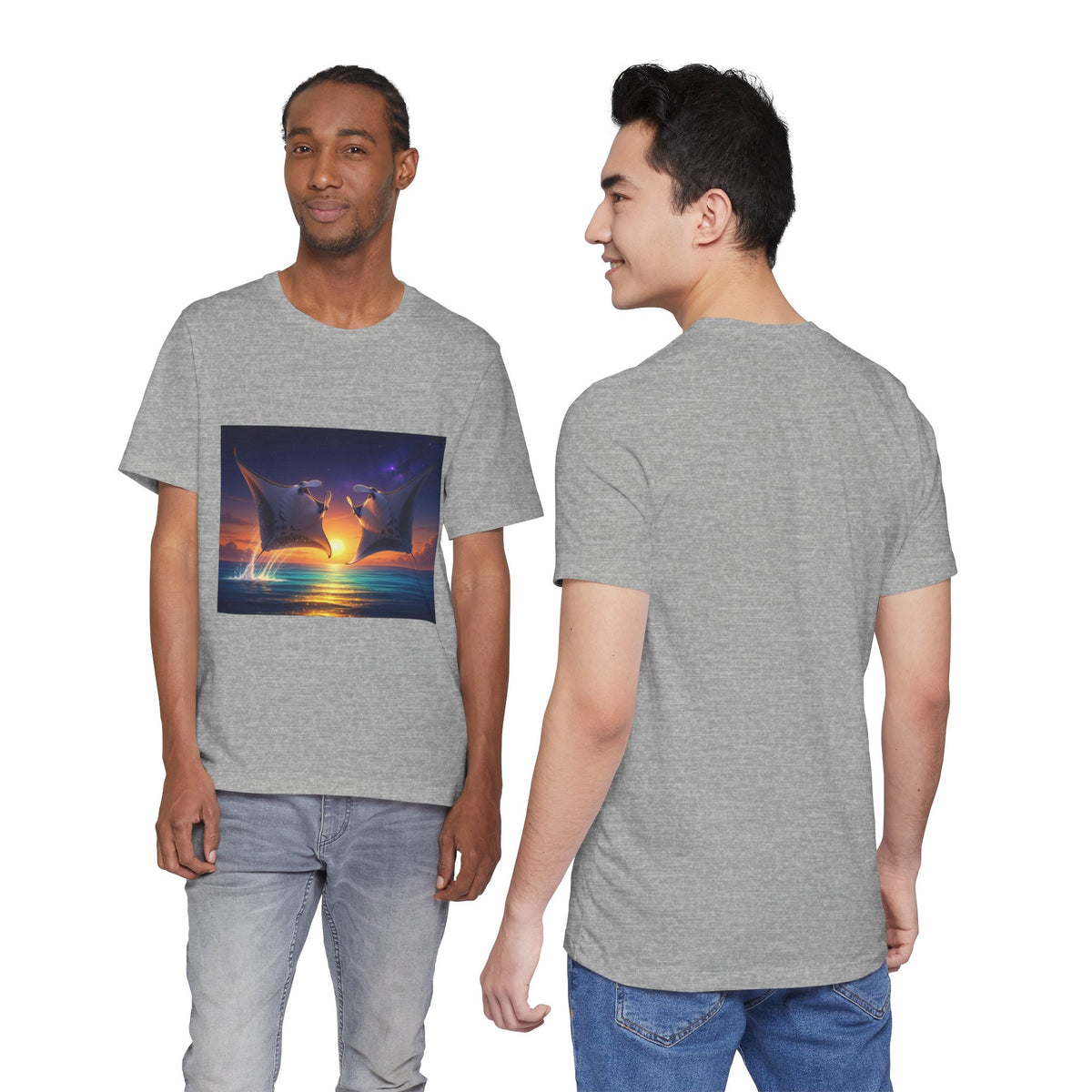 Sunset Manta Rays Graphic Tee — Ocean Sunset Dolphin-Style Art Shirt