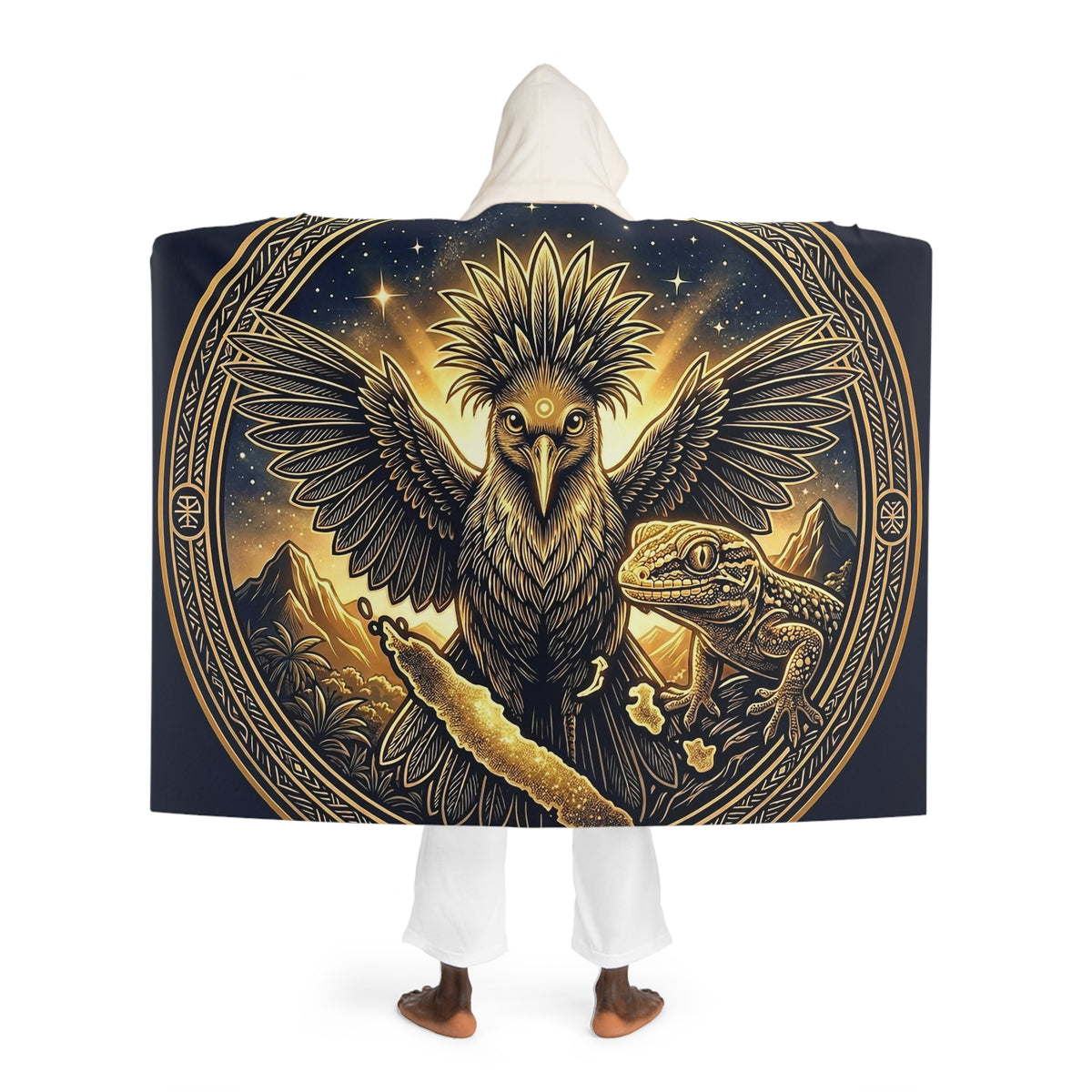 Hooded Sherpa Blanket — Mystic Gold Night Design