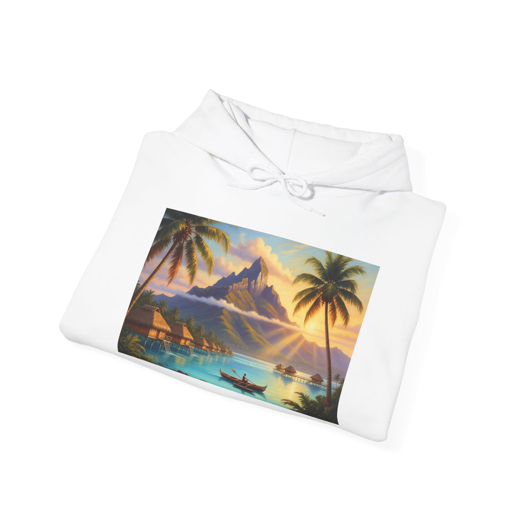 Tropical Sunset Hoodie — Vintage Island Beach Scene Pullover