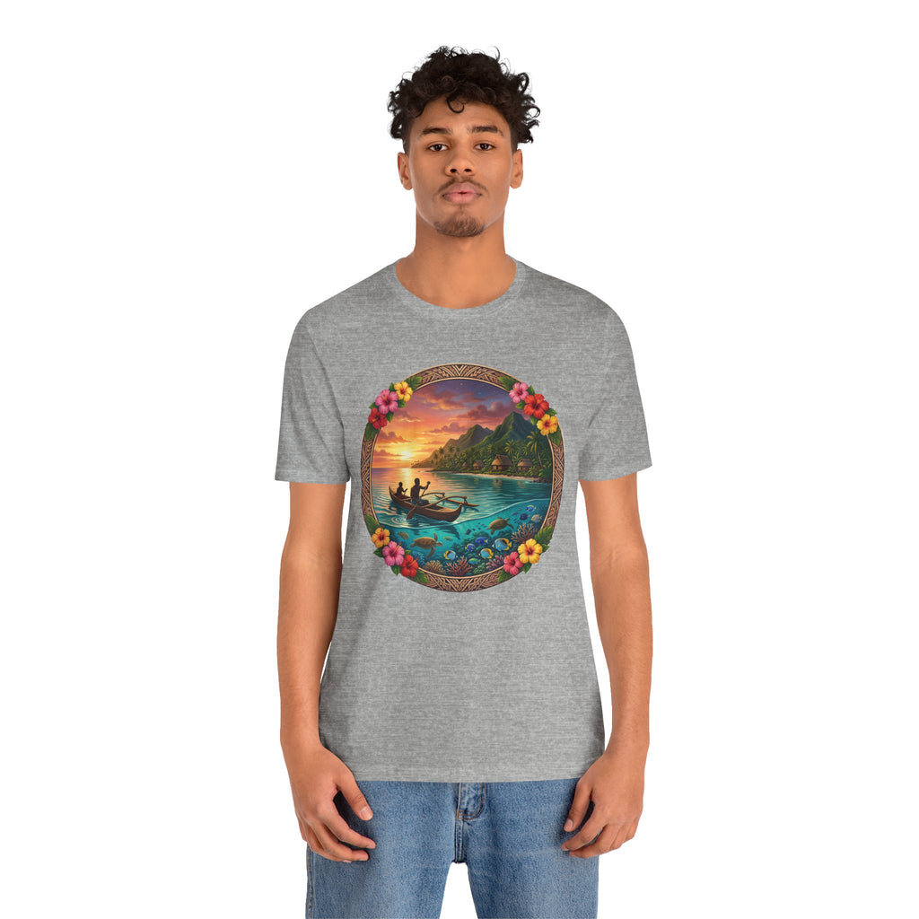 Sunset Island Graphic Tee — Tropical Beach Circle Design