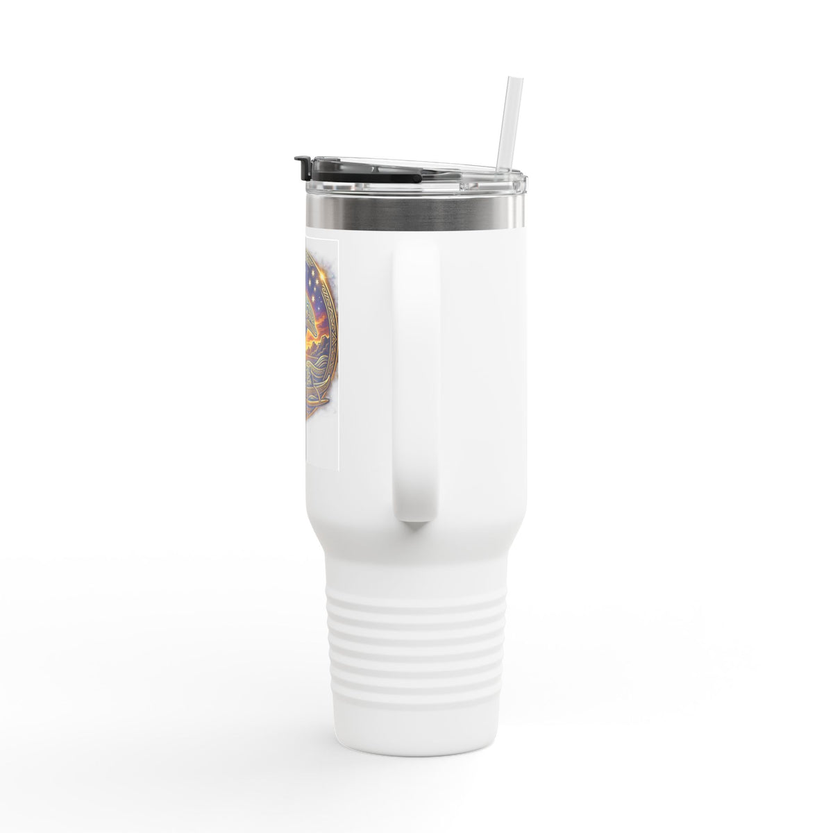 40oz Insulated Travel Mug — Cosmic Dolphin Sunset Stainless Tumbler