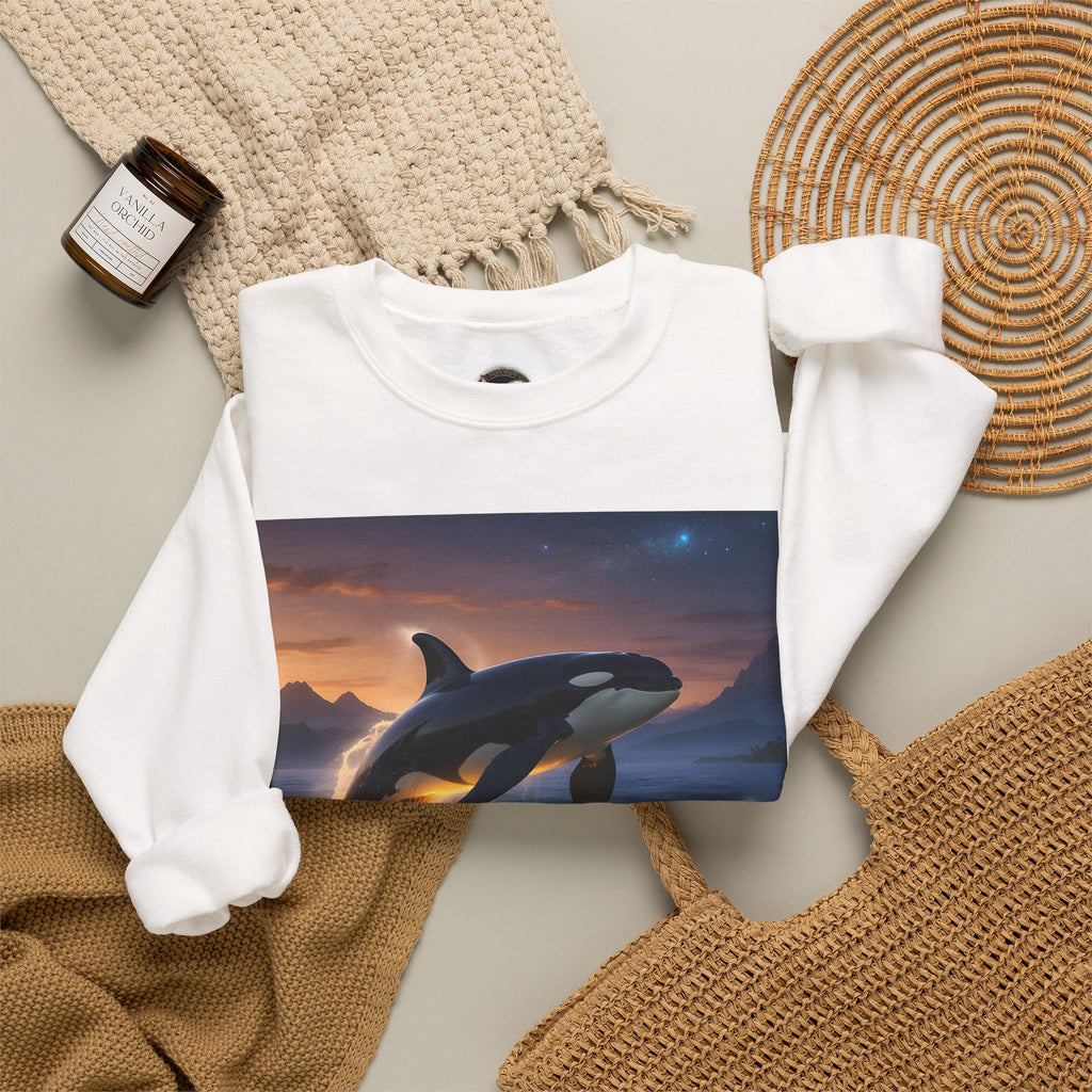 Orca Sunset Crewneck Sweatshirt — Majestic Killer Whale Graphic