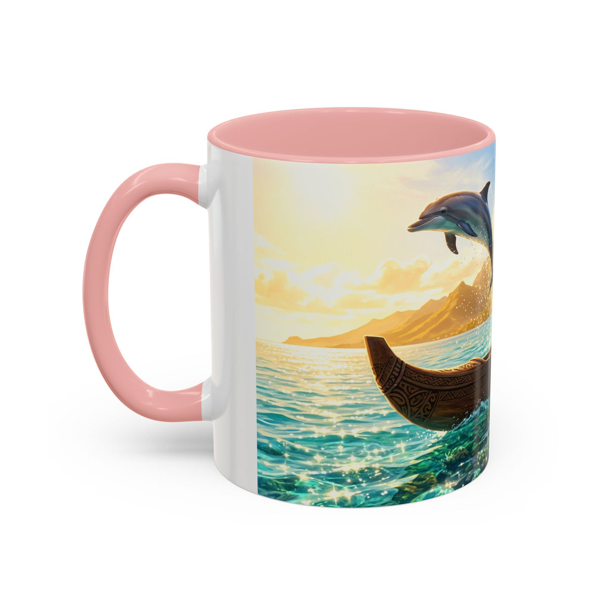 Tropical Canoe Coffee Mug — Ocean Dolphin Sunrise Scenic Mug (11/15oz)