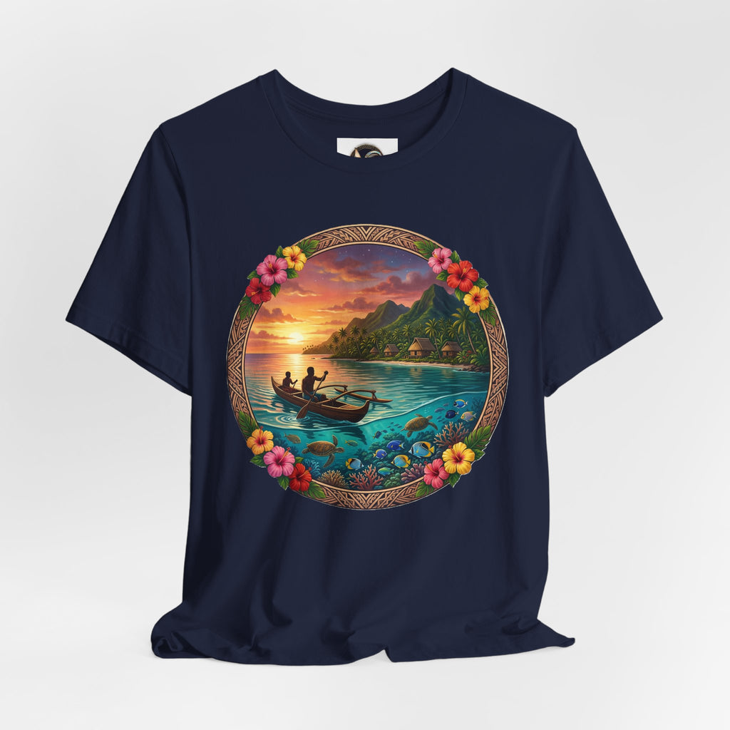 Sunset Island Graphic Tee — Tropical Beach Circle Design