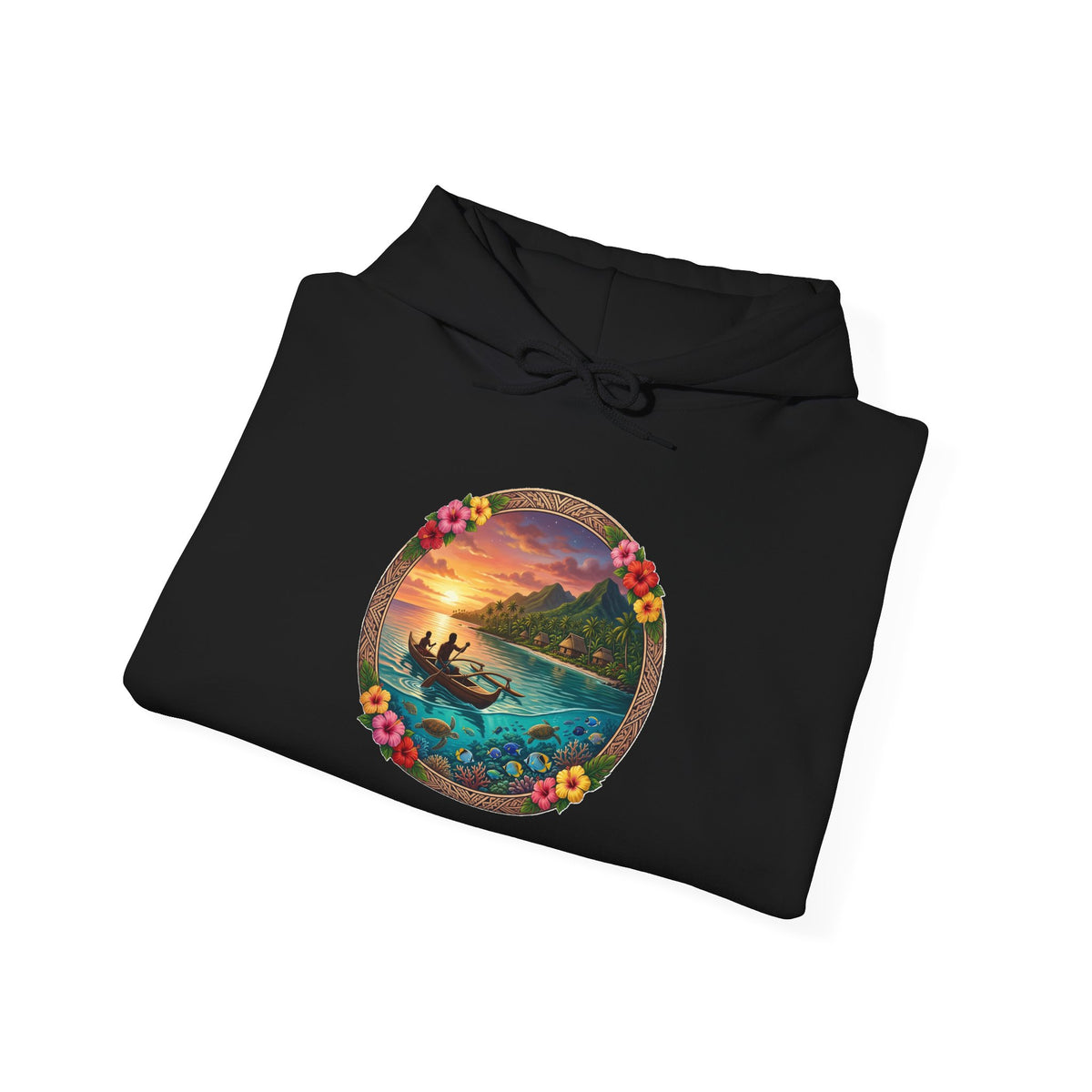 Sunset Surf Hoodie — Tropical Beach Circle Graphic Sweatshirt