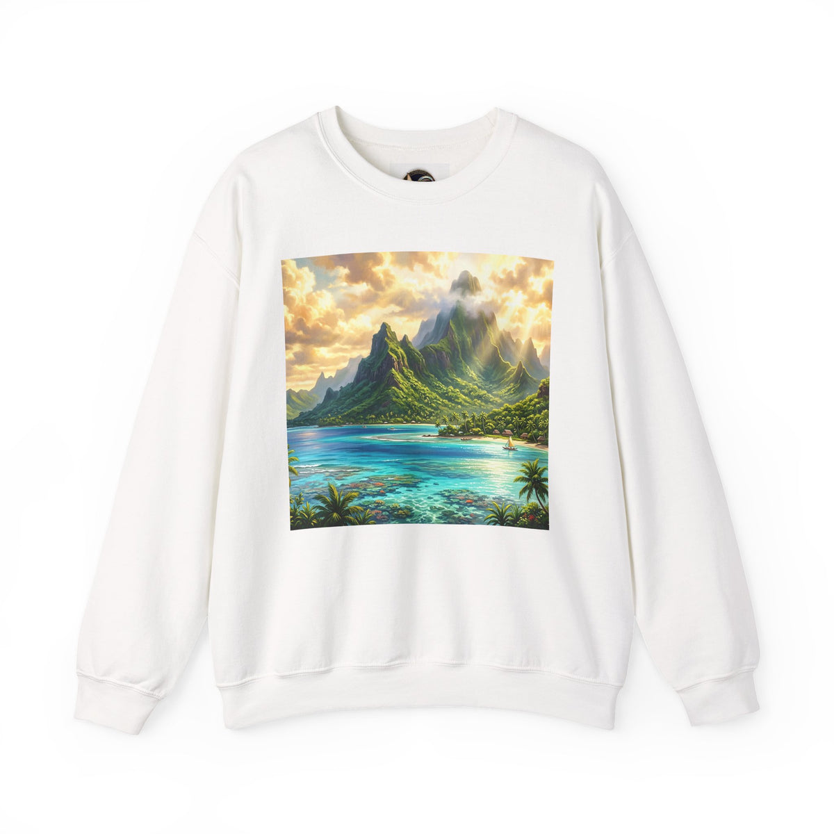 Tropical Island Crewneck Sweatshirt — Scenic Beach Landscape Pullover