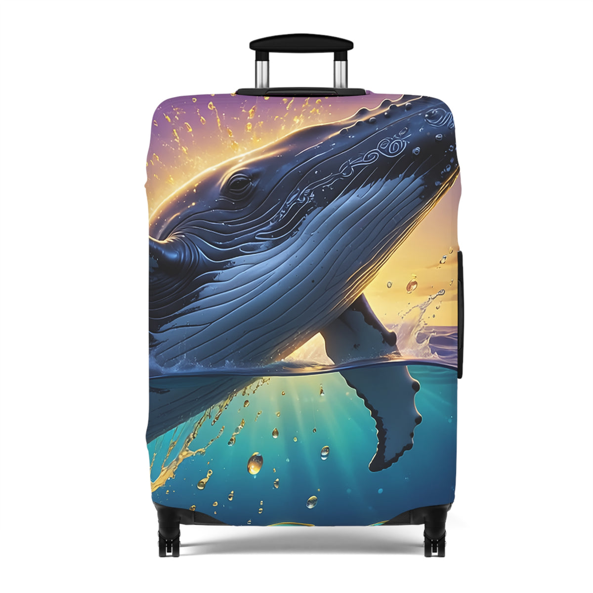 Whale Sunset Luggage Cover — Vibrant Ocean Whale Print Travel Protector