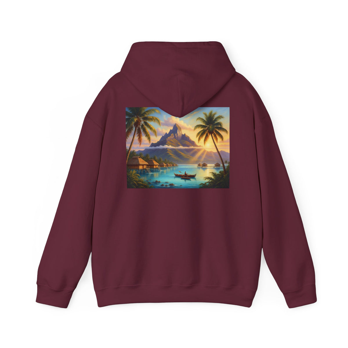 Tropical Island Hoodie — Vintage Sunset Palm Beach Graphic Hooded Sweatshirt