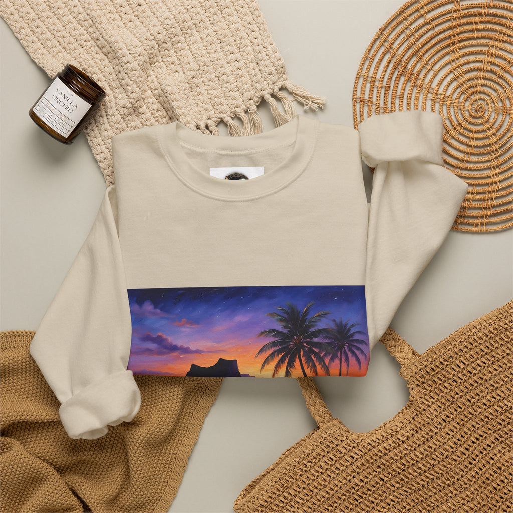 Tropical Sunset Sweatshirt — Hawaiian Beach Scene Crewneck